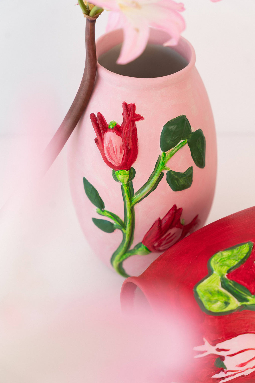 Jarra Flores Relevo Rosa